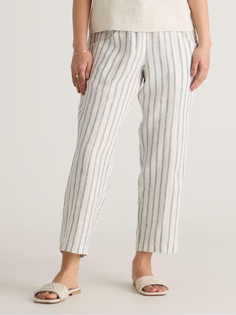 Quince White & Gray Striped Cropped Linen Blend Pants